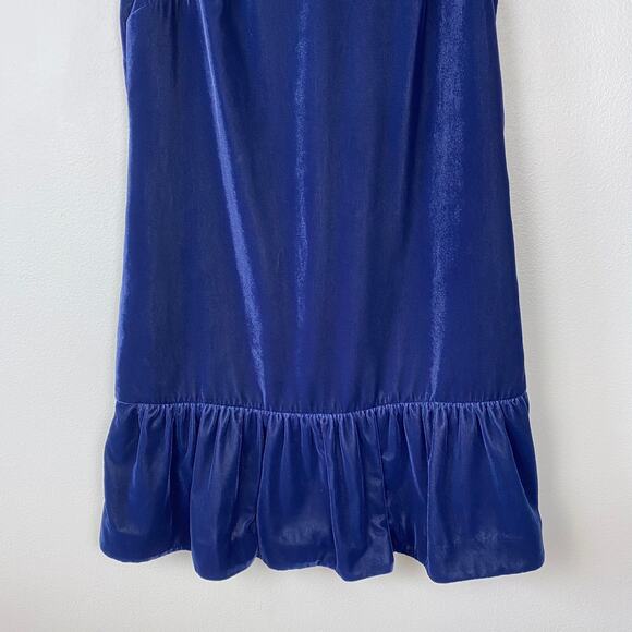 J. Crew Velvet Ruffle Hem Dress Midnight Ink Blue Flounce Hem Cocktail Size 2 - Picture 6 of 11